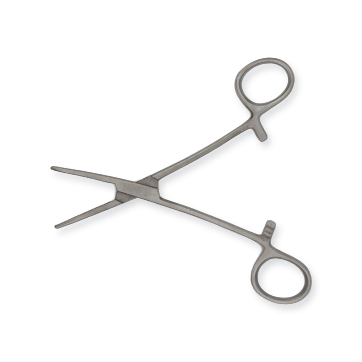 Kelly forceps straight, open, showing box joint and ratchet locking handles
