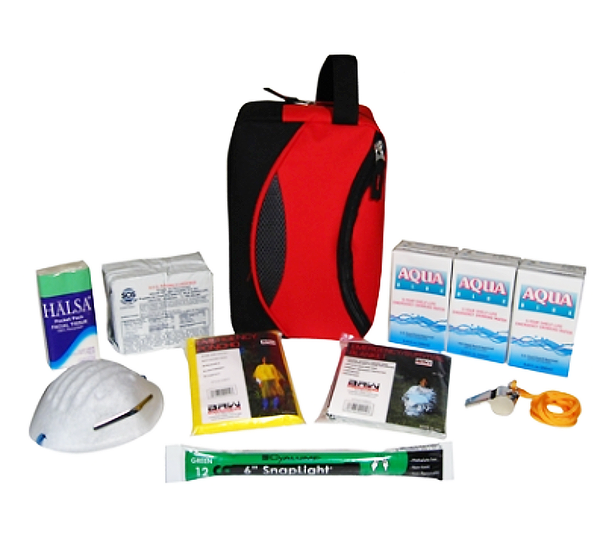 Half day "get home" safety kit for use in vehicles, college, and the office